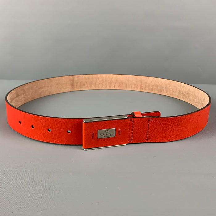GUCCI Size 36 Orange Silver Leather Belt