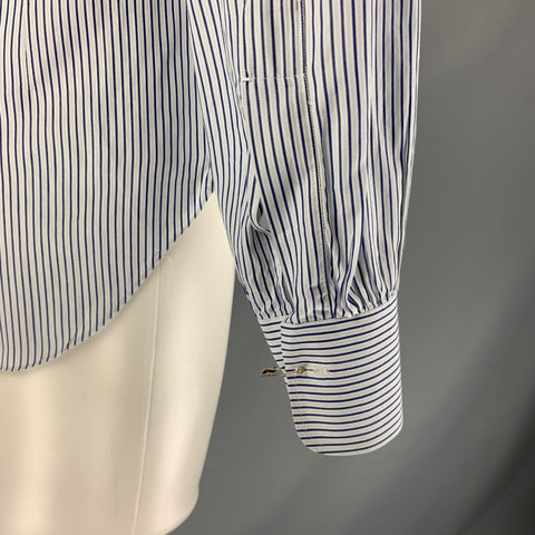 KITON Size M White & Navy Stripe Cotton Button Up Long Sleeve Shirt