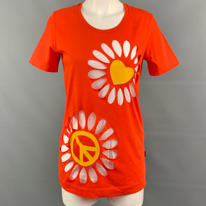 LOVE MOSCHINO Size 2 Red & White Cotton Cut Out T-Shirt