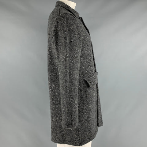 INIS MEAIN Size L Grey Black Knitted Wool Cashmere Buttoned Coat