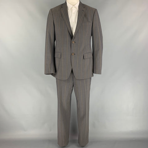 ETRO Size 42 Regular Gray & Brown Stripe Wool Notch Lapel Suit