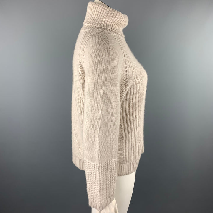 TSE Size L Nude Textured Knitted Cashmere Turtleneck Sweater
