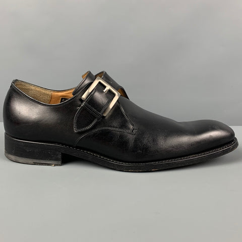 CALZOLERIA HARRIS x BARNEY'S NEW YORK Size 9 Black Leather Monk Strap Loafers