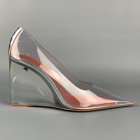 AMINA MUADDI FW 21 Talla 8 Bomba de cristal de acetato plateado transparente