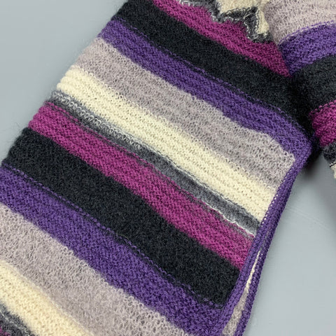 MISSONI Purple & Grey Stripe Wool Blend Knit Scarf