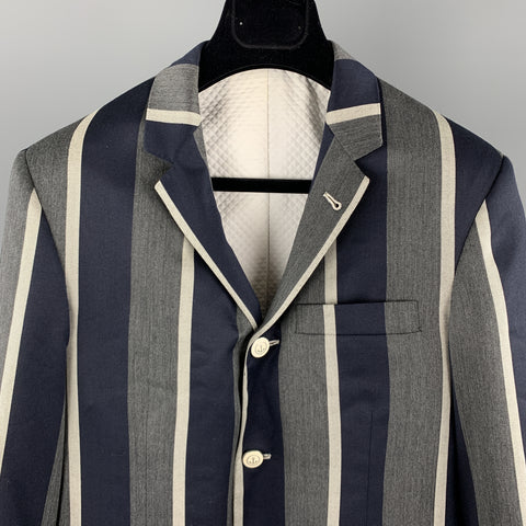THOM BROWNE Size 38 Grey & Navy Stripe Wool Nautical Notch Lapel Anchor Buttons Sport Coat