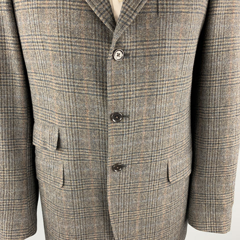 ETRO Size 42 Long Taupe Plaid Wool / Cashmere Tab Collar Sport Coat