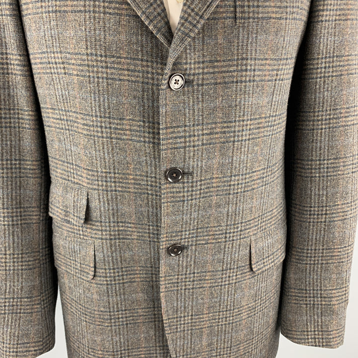 ETRO Taille 42 Manteau de sport long à carreaux taupe en laine / cachemire à col patte