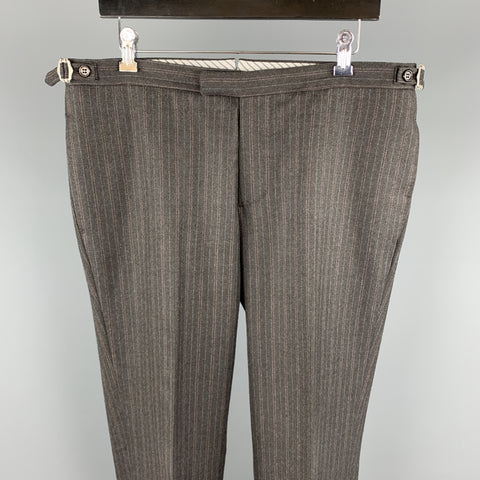 PRINGLE of SCOTLAND Size 36 Charcoal Stripe Wool Button Fly Dress Pants