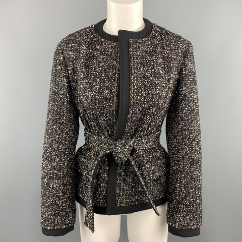 YVES SAINT LAURENT Size M Black Tweed Ziper Trim Collarless Jacket