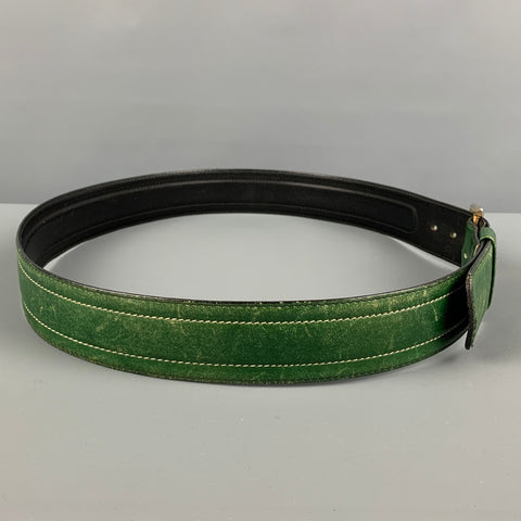 VINTAGE Taille 40 Ceinture en cuir à point contrasté vert