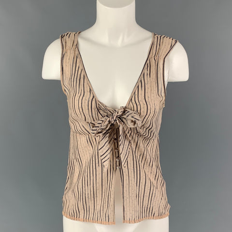CHANEL M2008 03A Talla 8 Top informal con cintura imperio y rayas de seda gris rosa