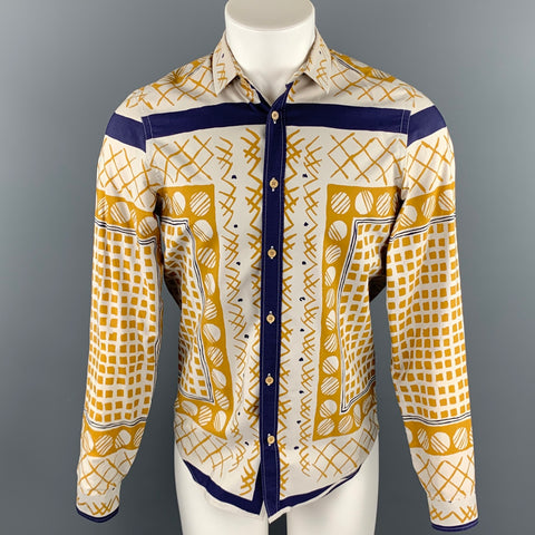 BURBERRY PRORSUM Spring 2013 Size M Yellow Geometric Cotton Button Up Long Sleeve Shirt