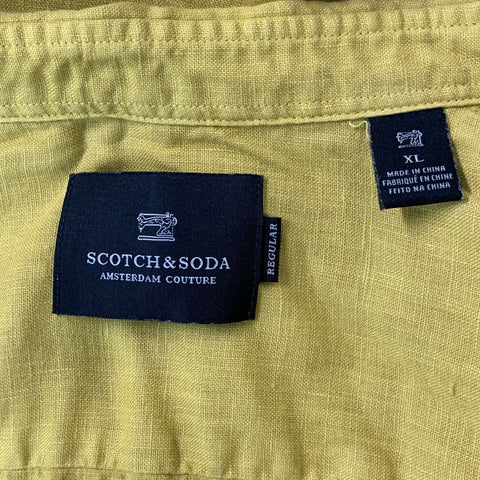 SCOTCH AND SODA Size XL Mustard Solid Linen Button Up Short Sleeve Shirt