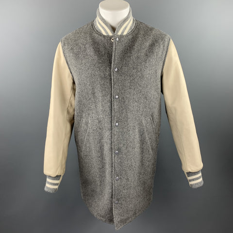 GOLDEN BEAR Size L Grey & Beige Mixed Materials Wool Snaps Coat