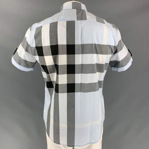 BURBERRY BRIT Size L Blue & Gray Plaid Cotton Button Down Short Sleeve Shirt