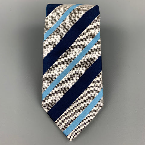 ERMENEGILDO ZEGNA Navy & White Diagonal Stripe Silk / Cotton Tie
