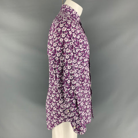 CARLO CHIONNA Size 40 White Purple Floral Cotton Button Down Long Sleeve Shirt