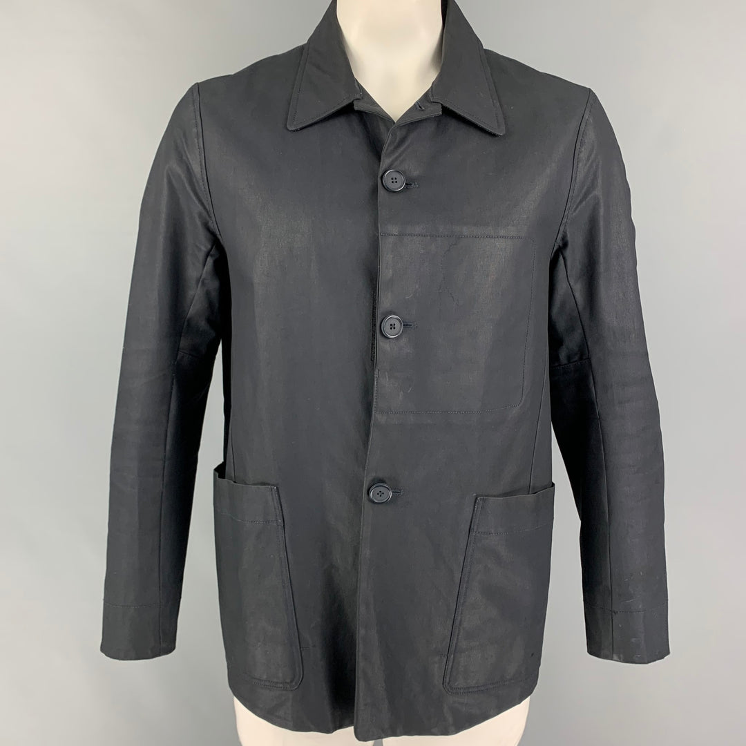 ACNE STUDIOS Size M Navy Coated Cotton Buttoned Coat