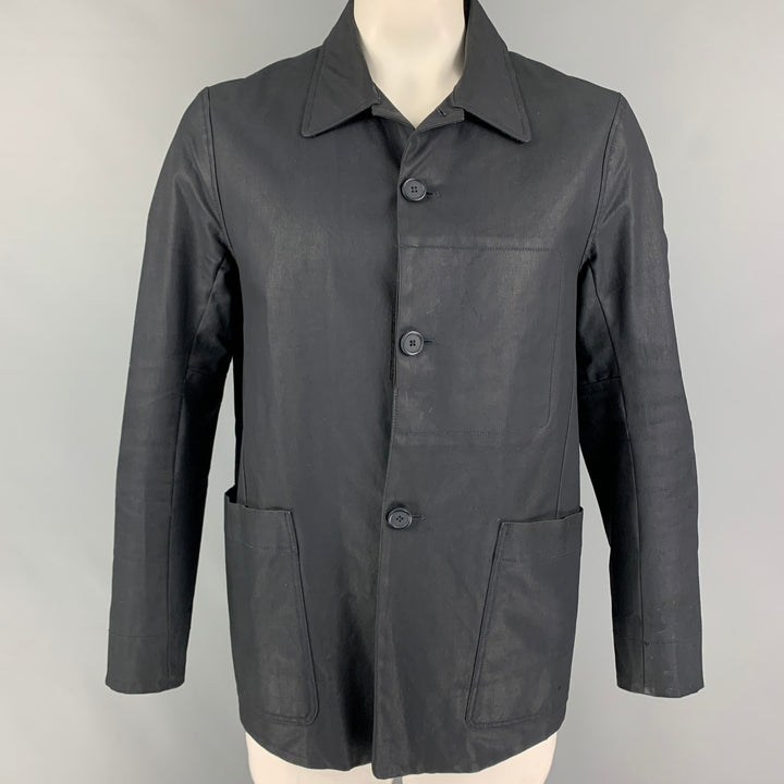 ACNE STUDIOS Size M Navy Coated Cotton Buttoned Coat