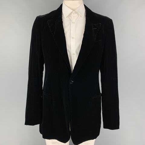 GIORGIO ARMANI Size 46 Long Black Velvet Rayon Blend Sport Coat