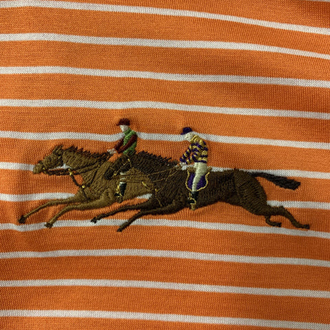 RALPH LAUREN Size L Orange White Stripe Cotton Polo