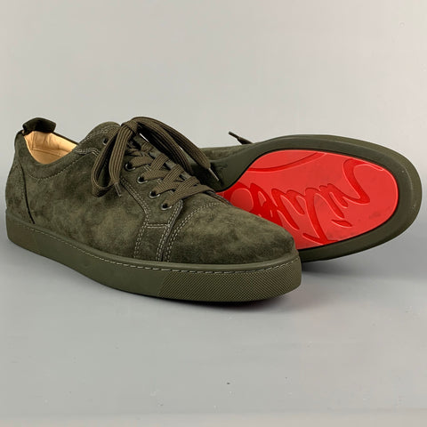 CHRISTIAN LOUBOUTIN Size 12 Forest Green Suede Lace Up Sneakers