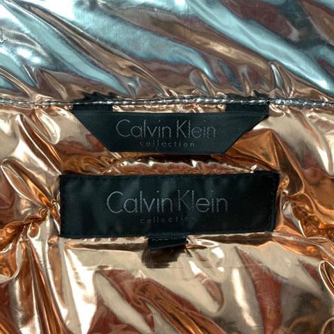 CALVIN KLEIN COLLECTION FW 16 Size 40 Silver & Metallic Polyester Blend Zip Up Jacket