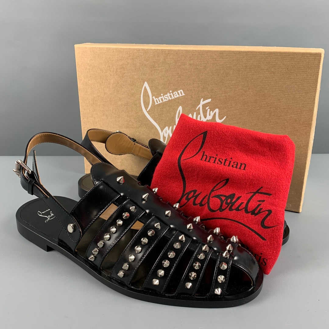 CHRISTIAN LOUBOUTIN Size 10 Black Studded Leather Straps Sandals