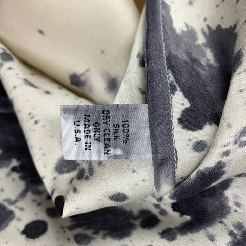 KAMPERETT Size S Cream Grey Silk Paint Splattered Wrap Dress