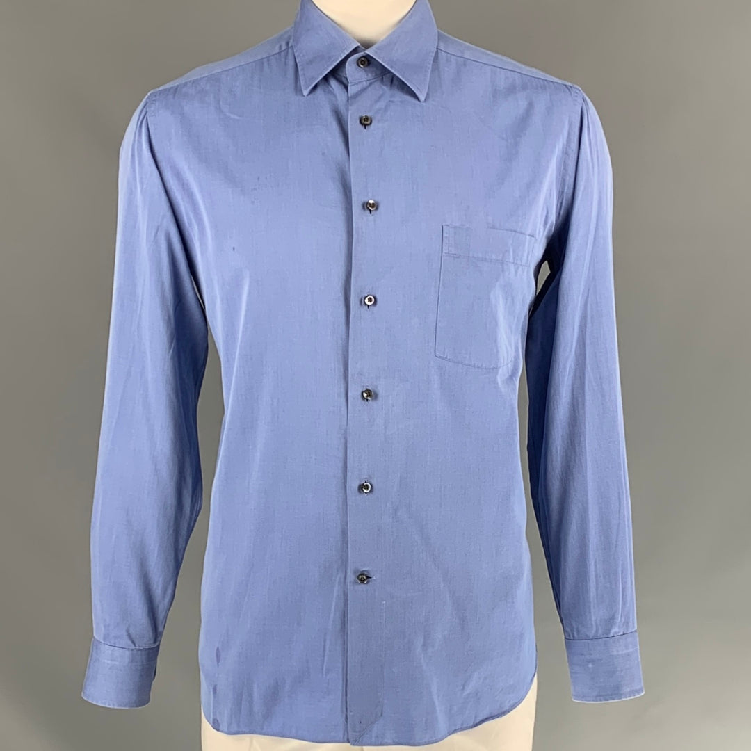 ERMANNO SCERVINO Size L Blue Solid Cotton Button Down Long Sleeve Shirt