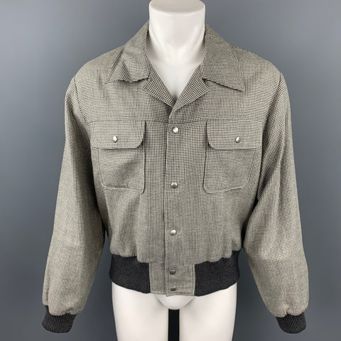 ADAM KIMMEL Size L Light Gray Houndstooth Wool / Linen Jacket