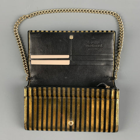 VIVIENNE WESTWOOD Gold Black Stripe Leather Wallet Handbag