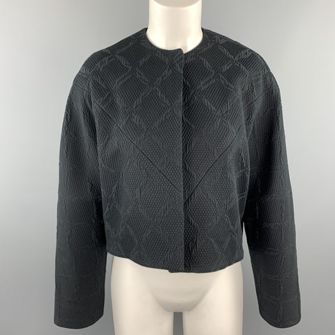 BALENCIAGA Size 4 Black Jacquard Cropped Collarless Jacket
