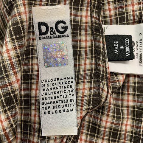 D&G by DOLCE & GABBANA Brad Size 40 Brown, White & Red Checkered Long Sleeve Shirt