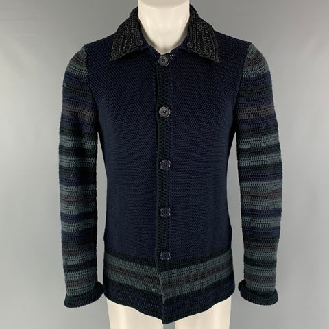 BURBERRY PRORSUM Size S Navy Grey Stripe Cotton Button Down Cardigan