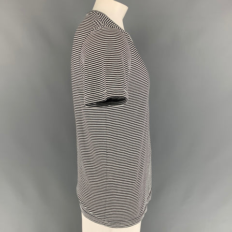 MAISON MARGIELA Size L Black & White Stripe Cotton Crew-Neck T-shirt