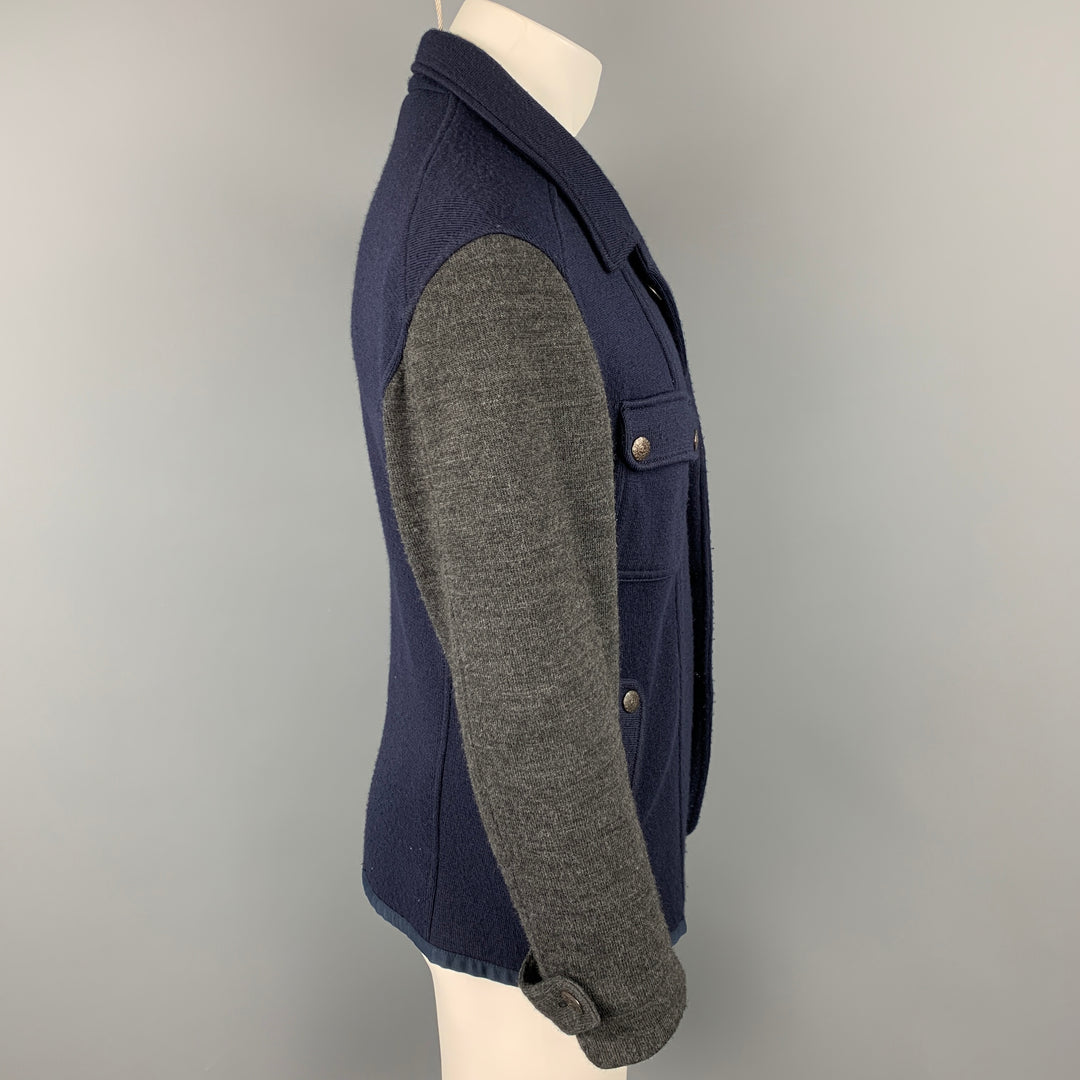 JUST CAVALLI Size L Navy & Grey Color Block Knit Jacket