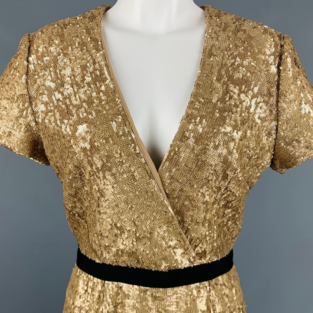BURBERRY LONDON Size 8 Gold Viscose Elastane Short Sleeve Cocktail Dress