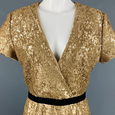BURBERRY LONDON Taille 8 Robe de cocktail à manches courtes en viscose et élasthanne dorée