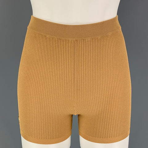 SAINT LAURENT Pantalón corto ciclista de canalé de viscosa beige Talla XS