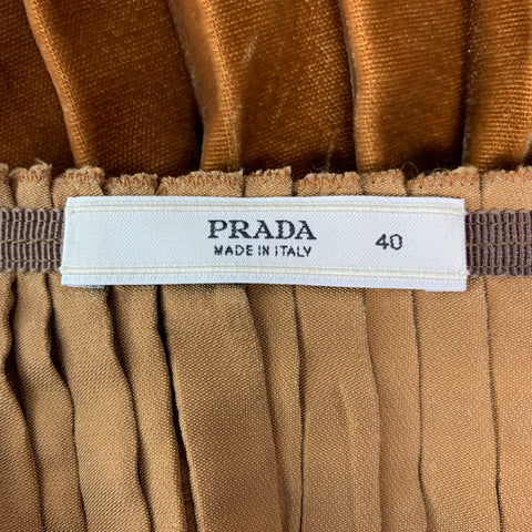 PRADA Falda circular plisada de seda y viscosa color cobre talla 4