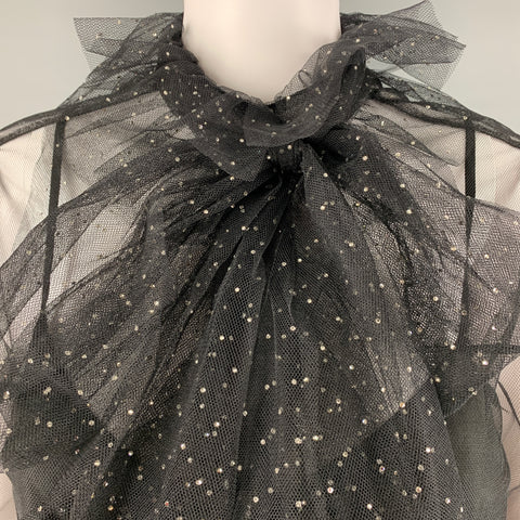 MARC JACOBS Size S Black Nylon Mesh Bow Blouse