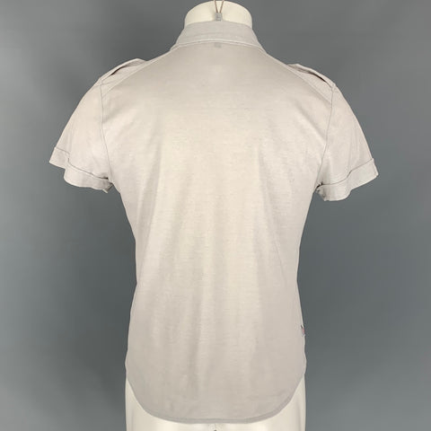 GUCCI Size M Light Grey Textured Cotton Button Down Short Sleeve Shirt