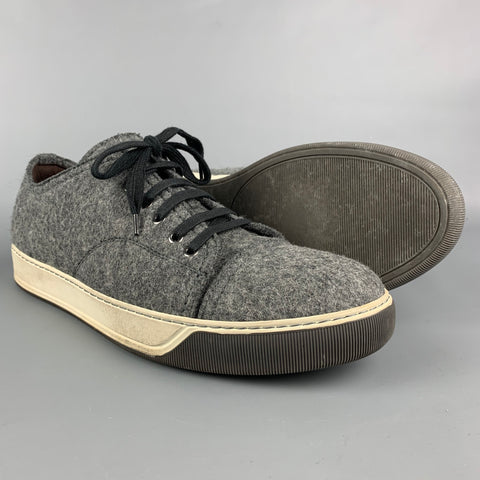 LANVIN Size 10 Dark Gray Textured Fabric Cap Toe Sneakers