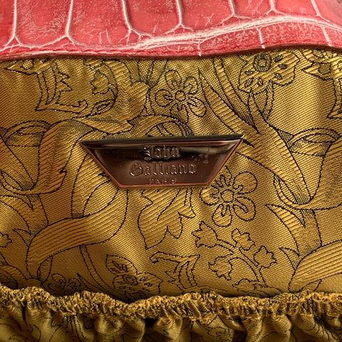 JOHN GALLIANO Pink Yellow Embossed Leather Handbag