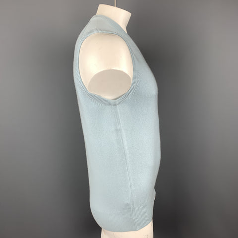 BALLANTYNE Chaleco tipo suéter con cuello en V de cachemira azul claro talla XL