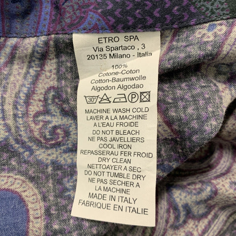 ETRO Size XXL Purple Paisley Cotton Button Up  Long Sleeve Shirt