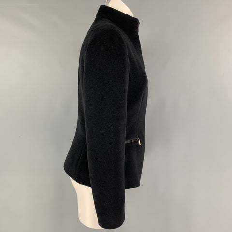 GIORGIO ARMANI Size 6 Black Angora Blend Zip Up Jacket