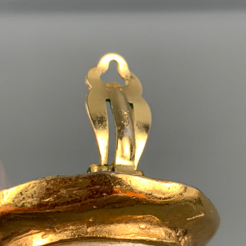 vintage YVES SAINT LAURENT Boucles d’oreilles clip-on en fausses perles dorées